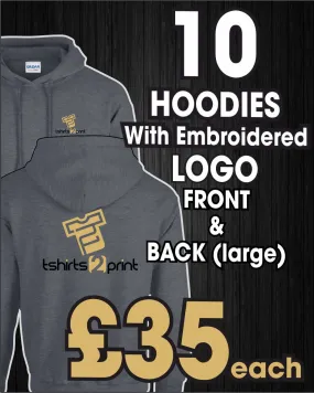 10 x Hoodies with Embroidered LOGO front breast & back (large)