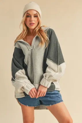 AEMI & Co. Stylish Oversized Hooded Lallie Sweatshirt with Exposed Seam