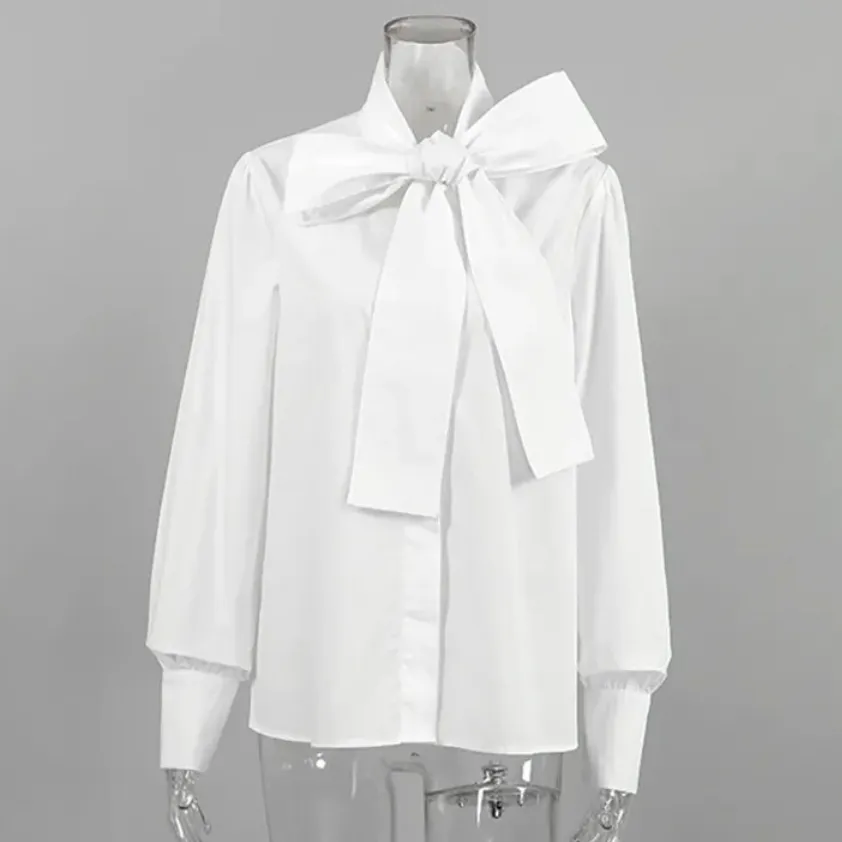 Aliz Elegant Cotton Bow White Shirts