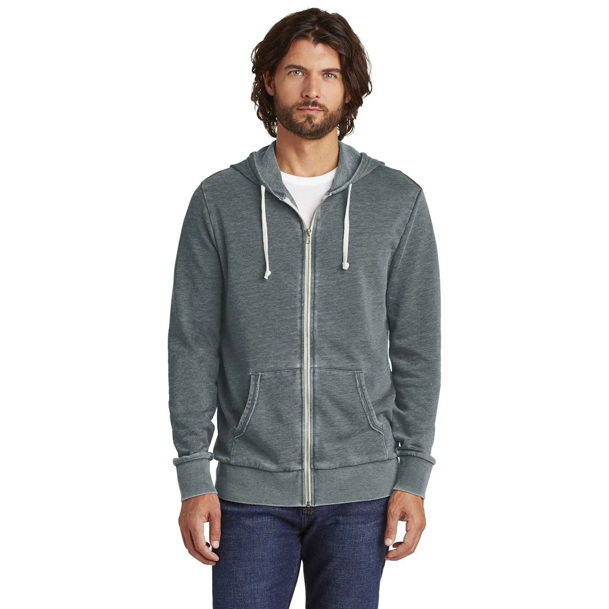 Alternative Men's Washed Black Burnout Laid-Back Zip Hoodie