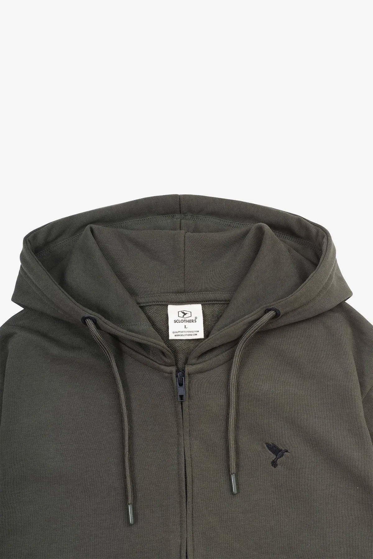 Army Green Embroidered Zipper Hoodie - S24 - MH0094R