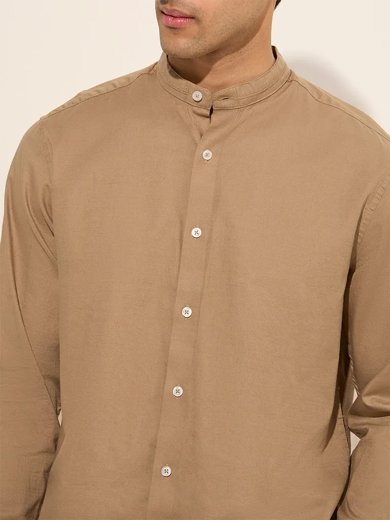 Ascot Brown Solid Relaxed-Fit Cotton Shirt