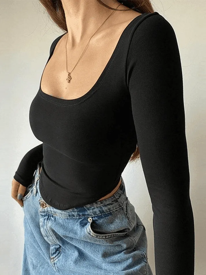 Asymmetric Long Sleeve Crop Top