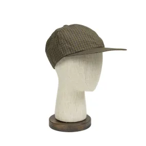 Baseball cap in beige and brown checked cotton and nylon Cordura