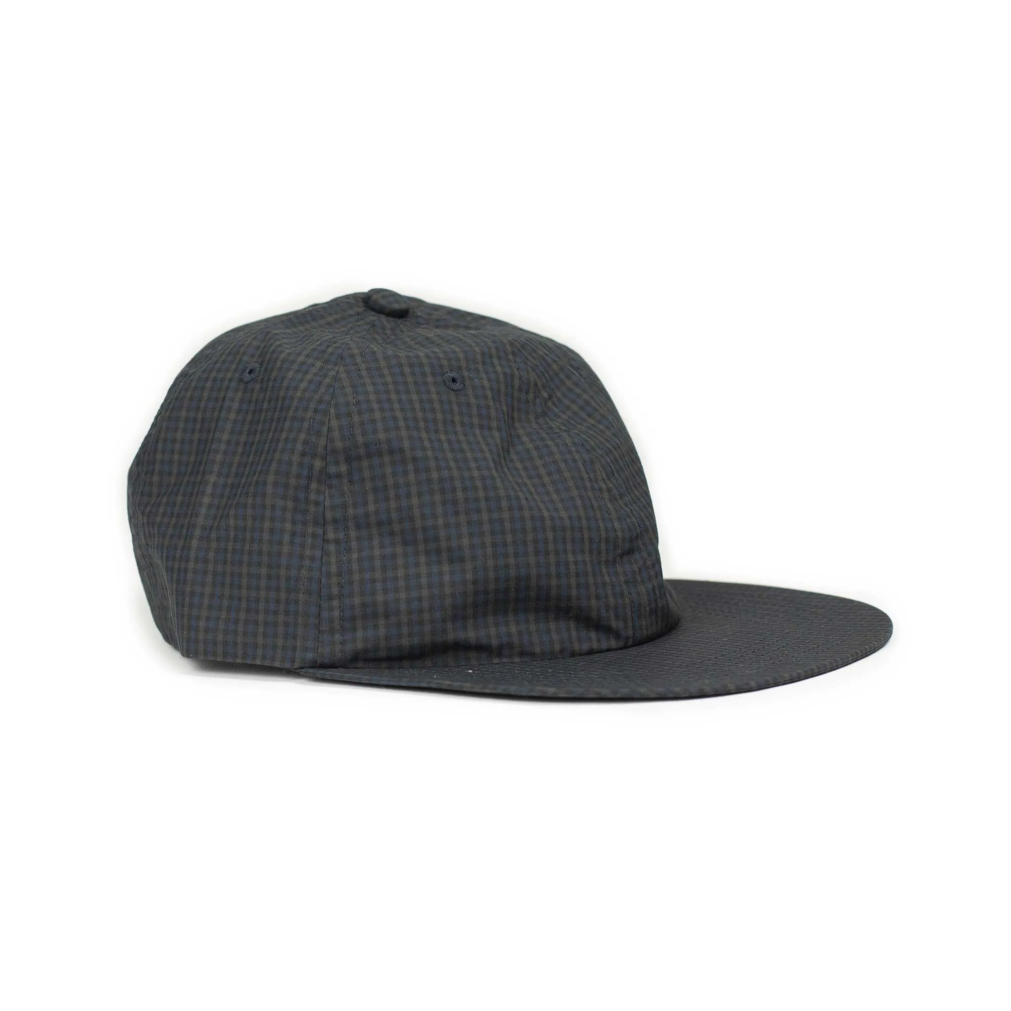 Baseball cap in navy and brown checked cotton and nylon Cordura