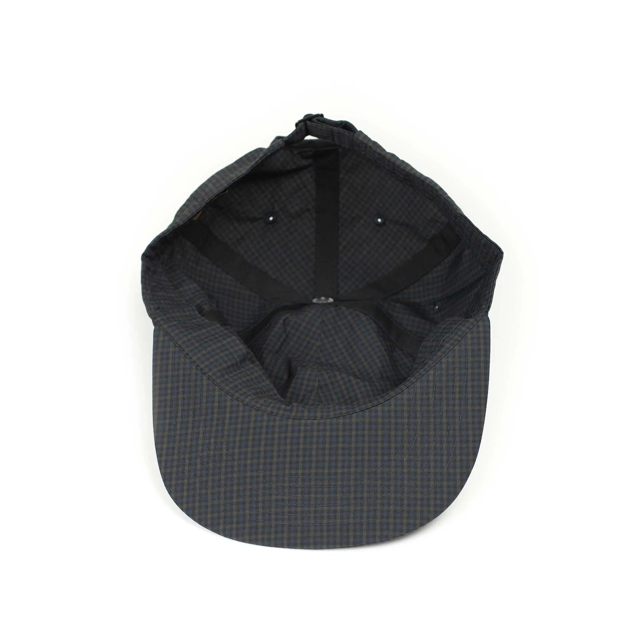 Baseball cap in navy and brown checked cotton and nylon Cordura