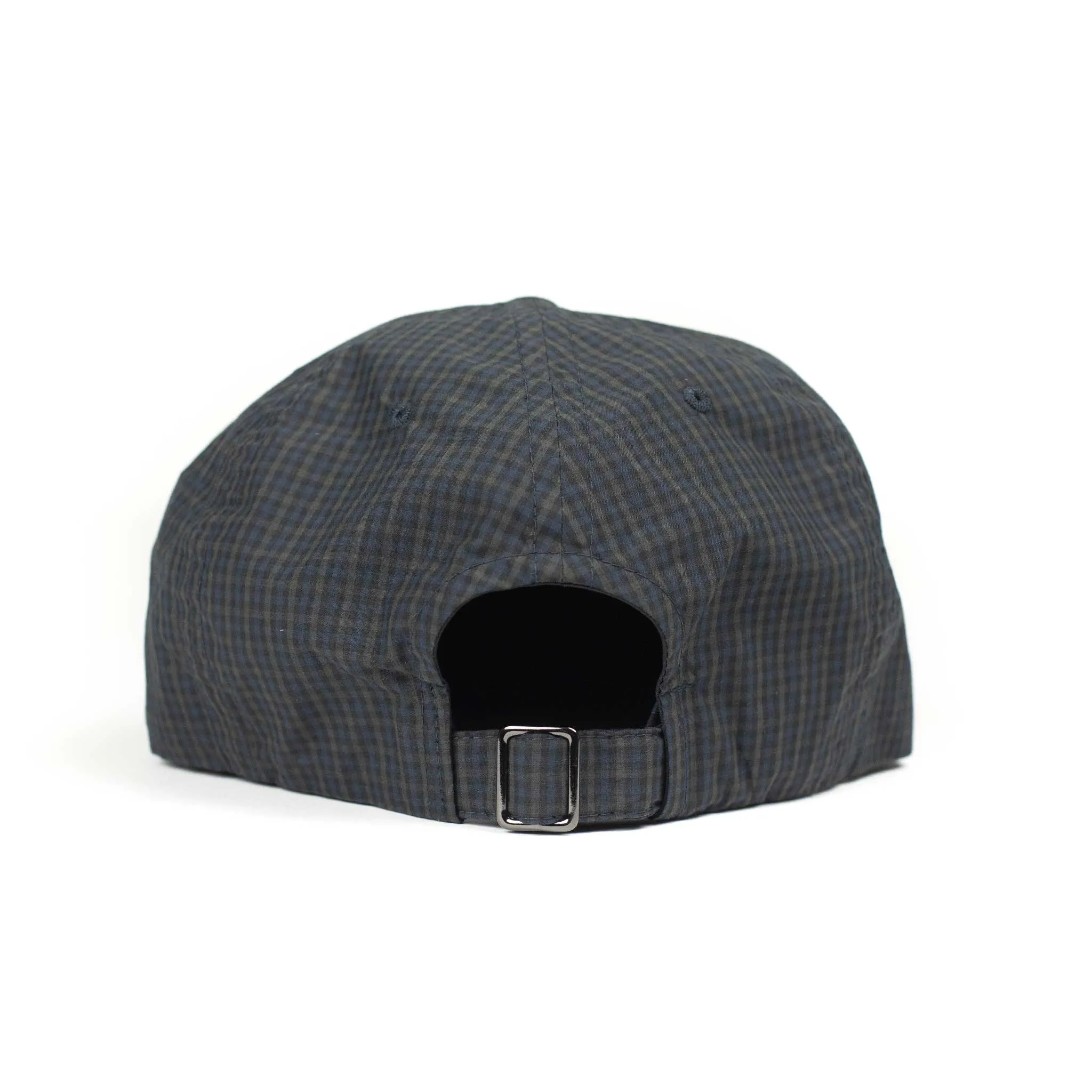 Baseball cap in navy and brown checked cotton and nylon Cordura