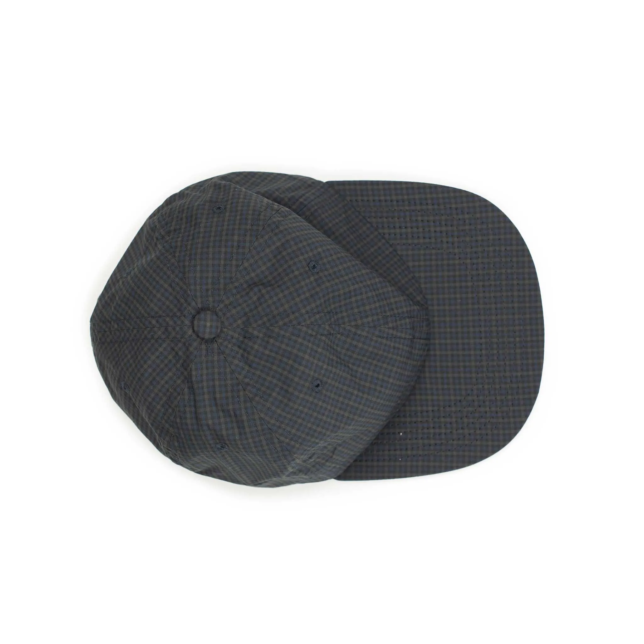 Baseball cap in navy and brown checked cotton and nylon Cordura