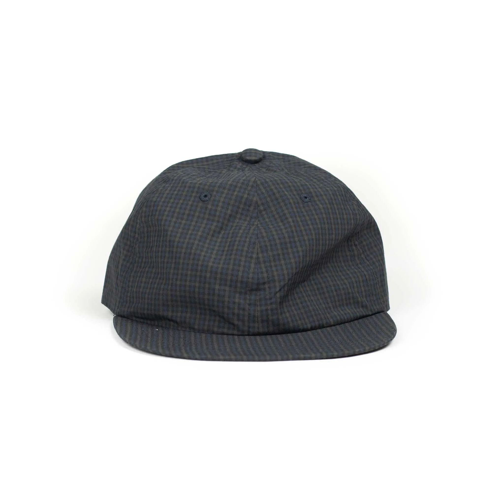 Baseball cap in navy and brown checked cotton and nylon Cordura