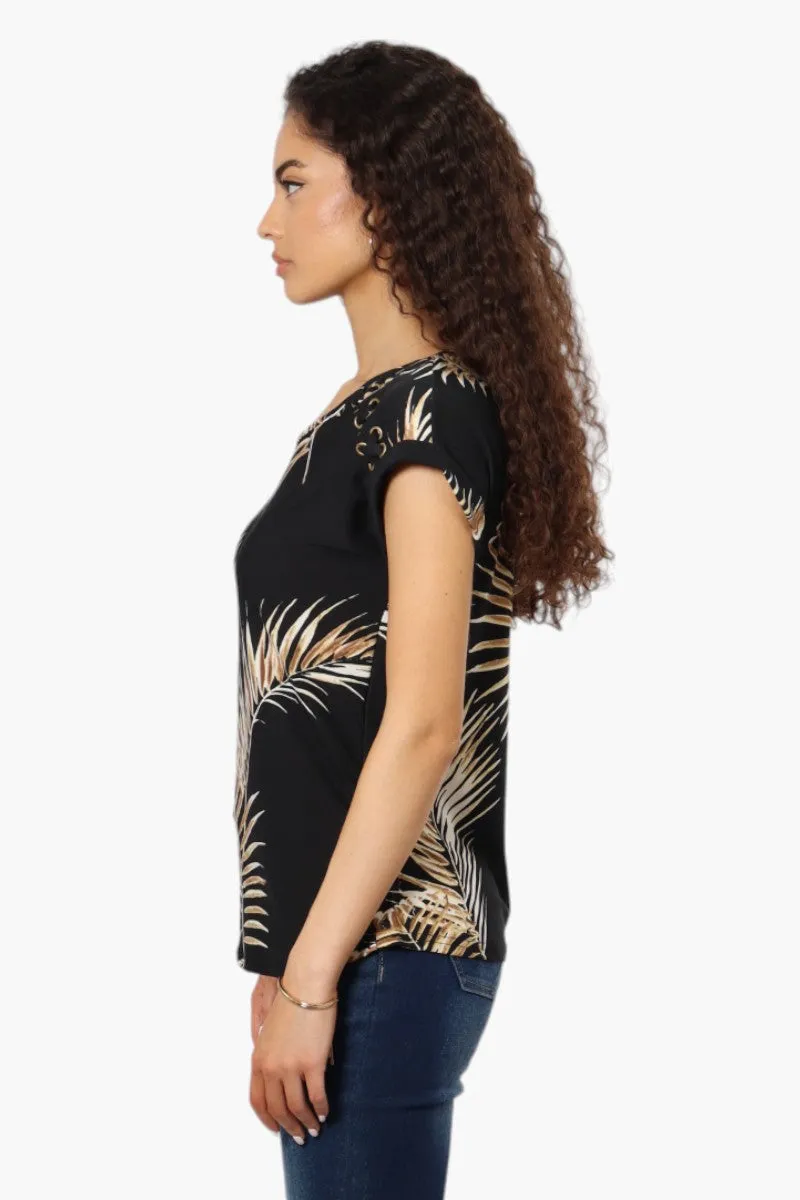 Beechers Brook Leaf Pattern Short Sleeve Blouse - Black