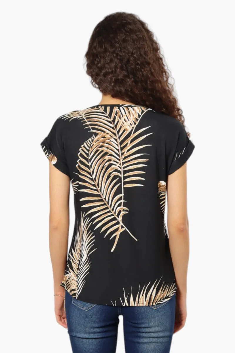 Beechers Brook Leaf Pattern Short Sleeve Blouse - Black