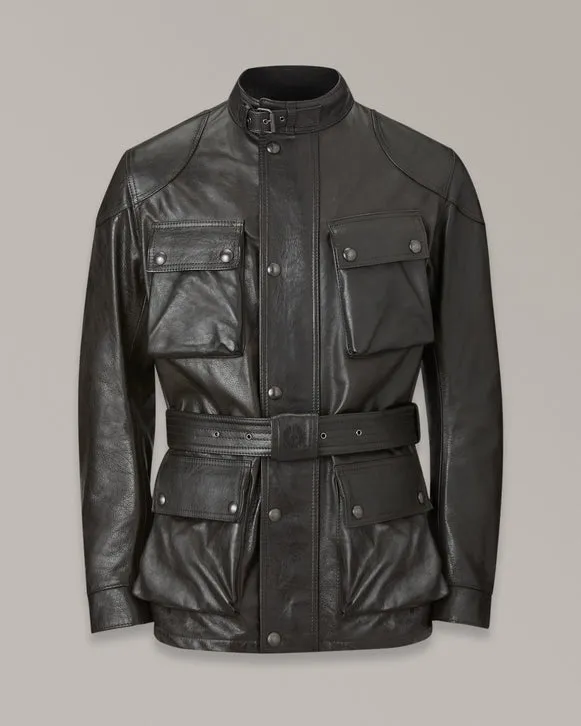 BELSTAFF TRIALMASTER HAND WAXED LEATHER MOTORCYCLE JACKET - ANTIQUE BLACK