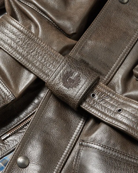 BELSTAFF TRIALMASTER HAND WAXED LEATHER MOTORCYCLE JACKET - DARK OLIVE