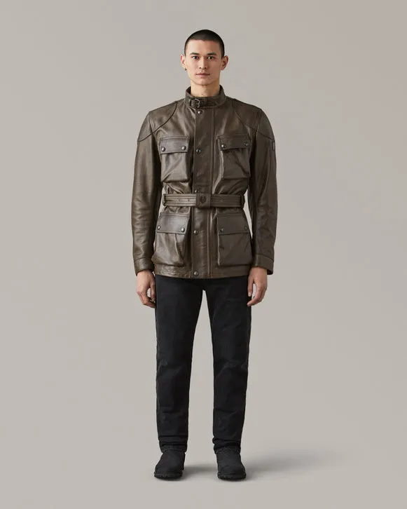 BELSTAFF TRIALMASTER HAND WAXED LEATHER MOTORCYCLE JACKET - DARK OLIVE