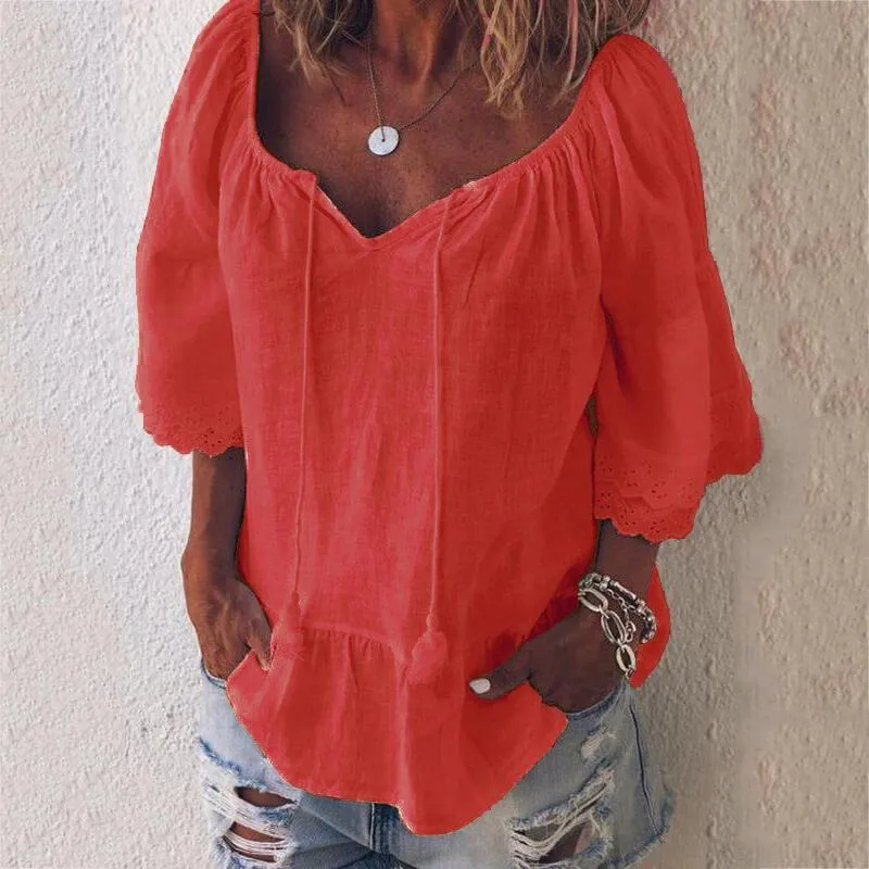 Big V-neck Loose Short Sleeves T-shirt