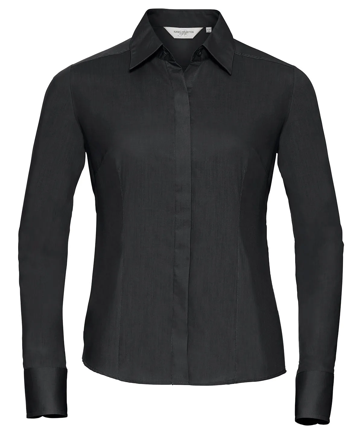 Black - Women's long sleeve polycotton easycare fitted poplin shirt