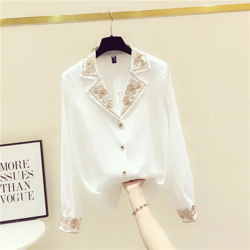 Blouses Shirts Stylish Women Elegant Designer Casual New Spring Summer Office Lady Work Floral Embriodery Shirt Top Female S2988826