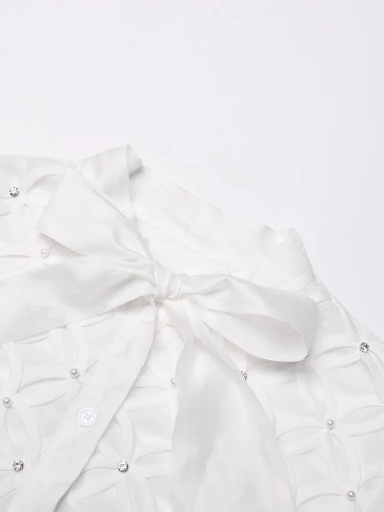 Bowknot Collar Elegant White Shirt