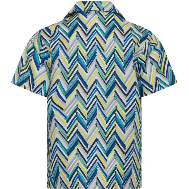 Boys Blue Zig Zag Cotton Shirt