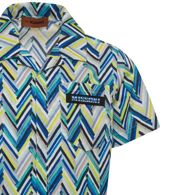 Boys Blue Zig Zag Cotton Shirt