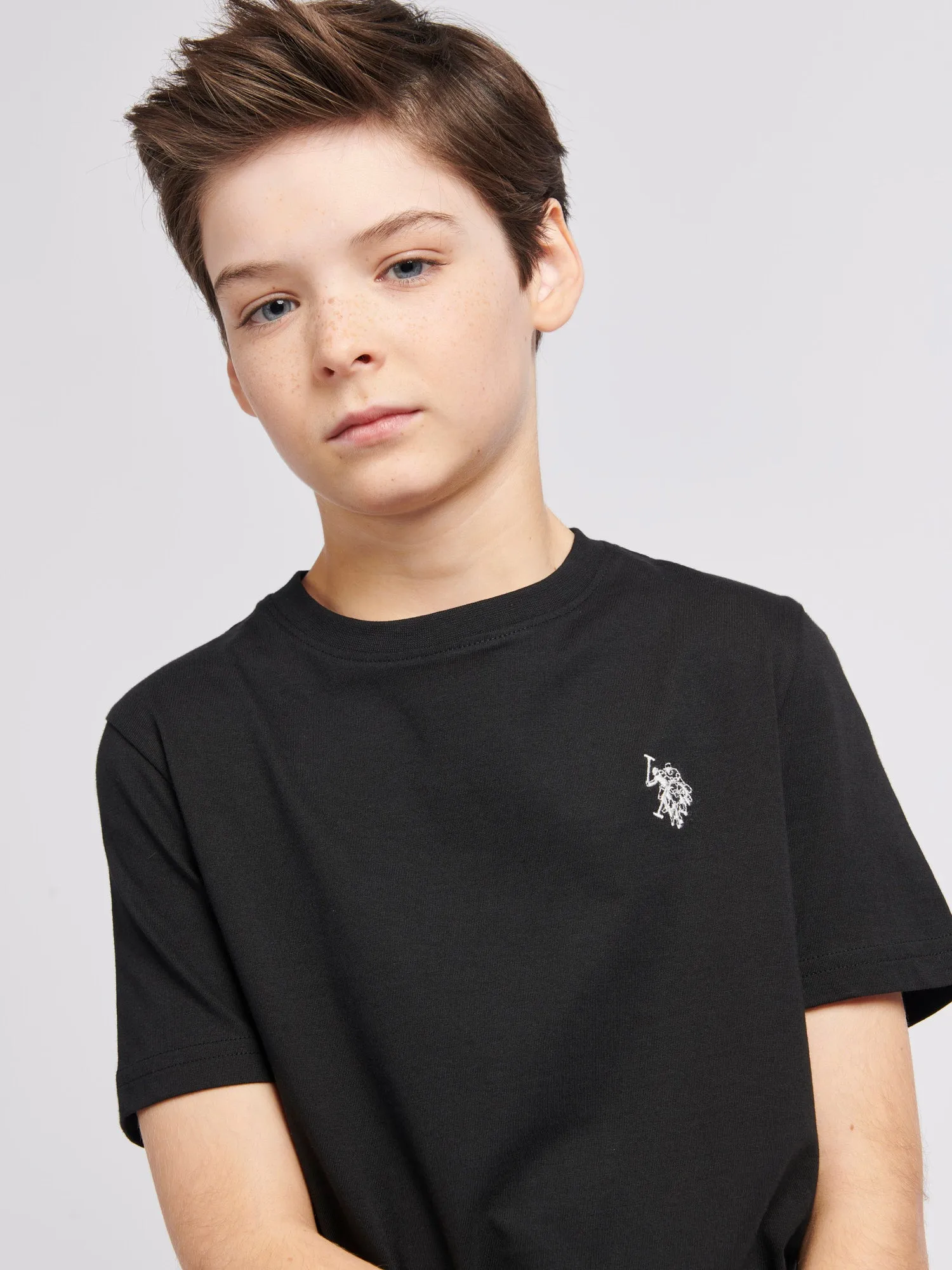 Boys Double Horsemen T- Shirt in Black Bright White DHM