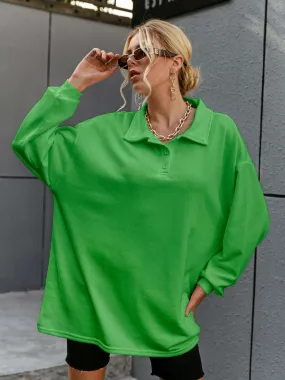 Buttoned Dropped Shoulder Sweatshirt