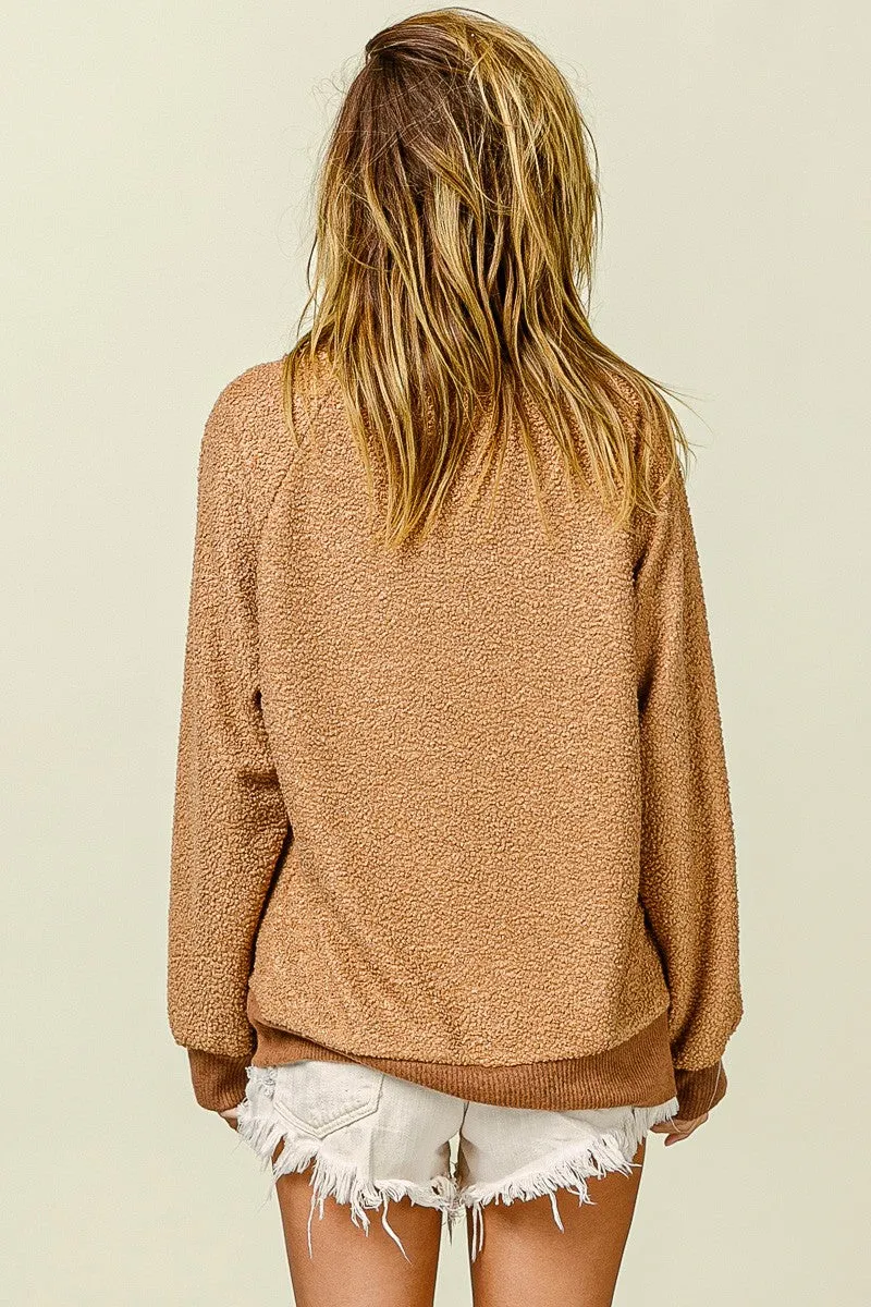 Cappuccino Knit w/ Brushed Rib Mock Neck Top