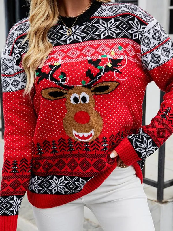 Charming Holiday Reindeer Women's Sweater - Cozy & Fashionable for Winter