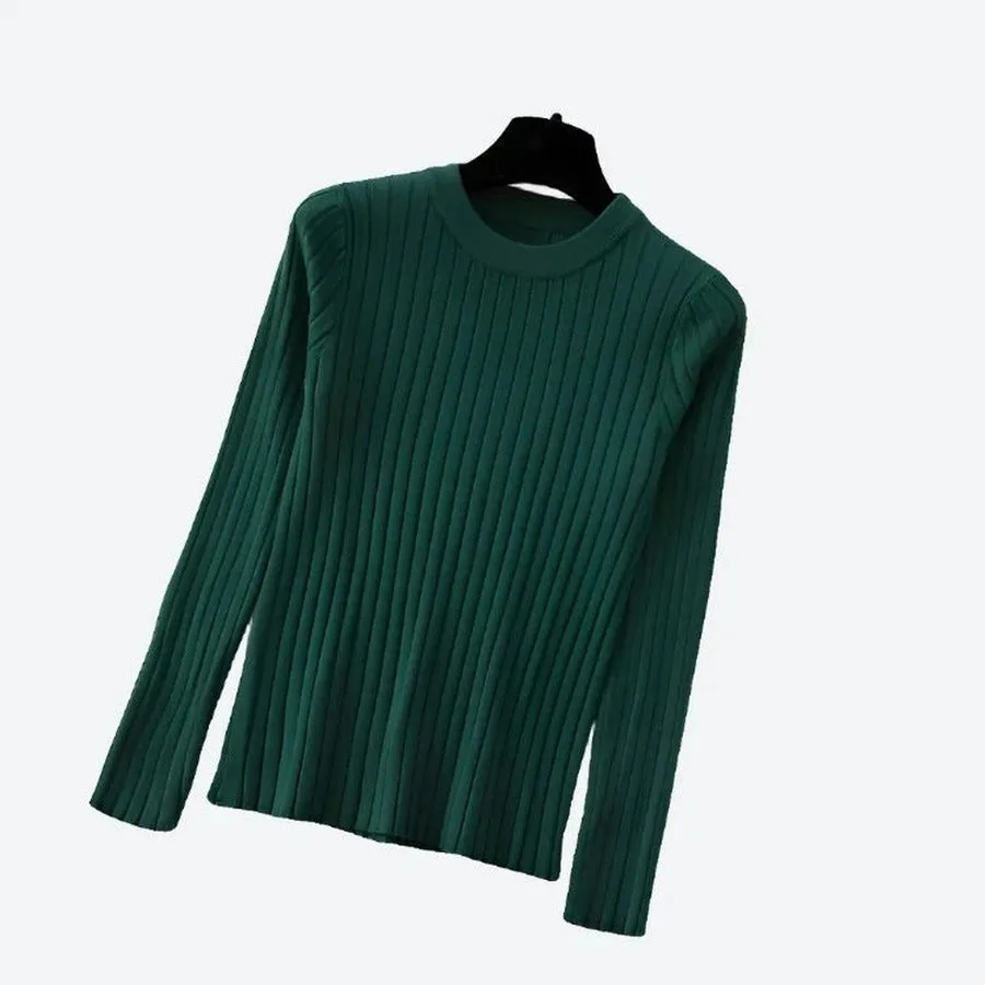 Chic Crewneck Ribbed Long-Sleeve Sweaters