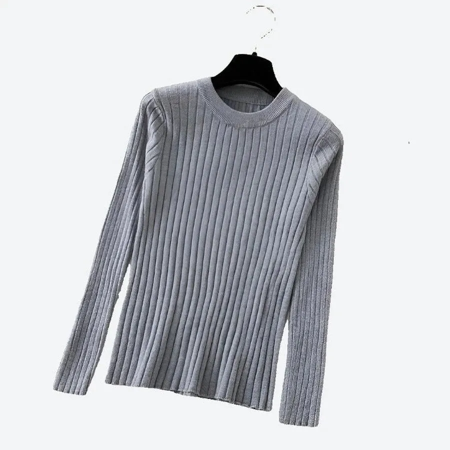 Chic Crewneck Ribbed Long-Sleeve Sweaters