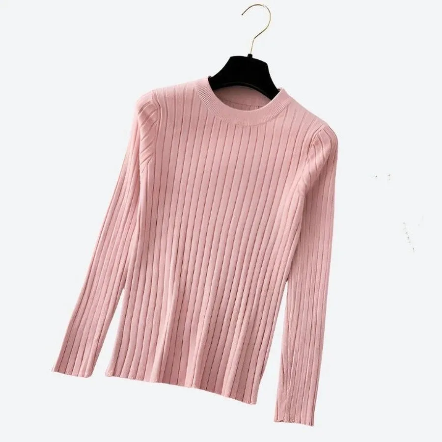 Chic Crewneck Ribbed Long-Sleeve Sweaters