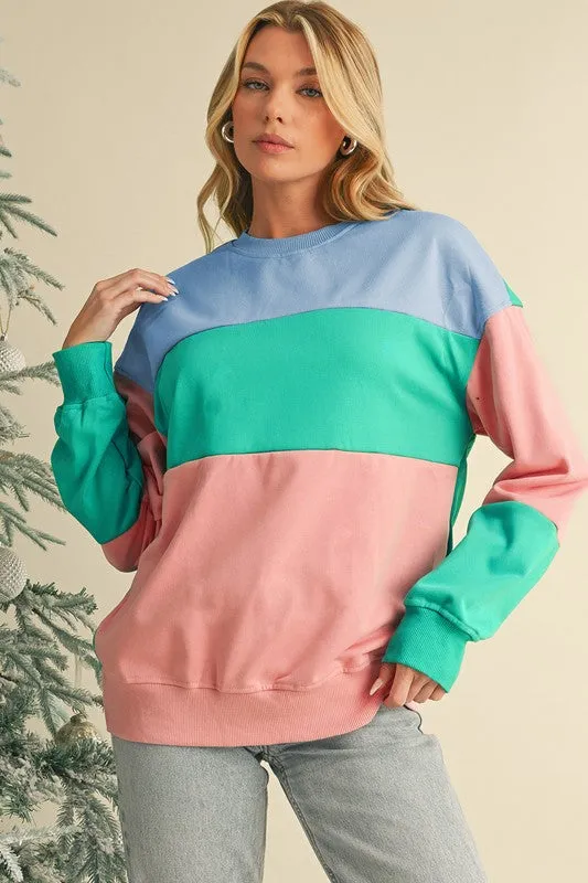 Colorblock Patchwork Drop Shoulder Sweatshirt