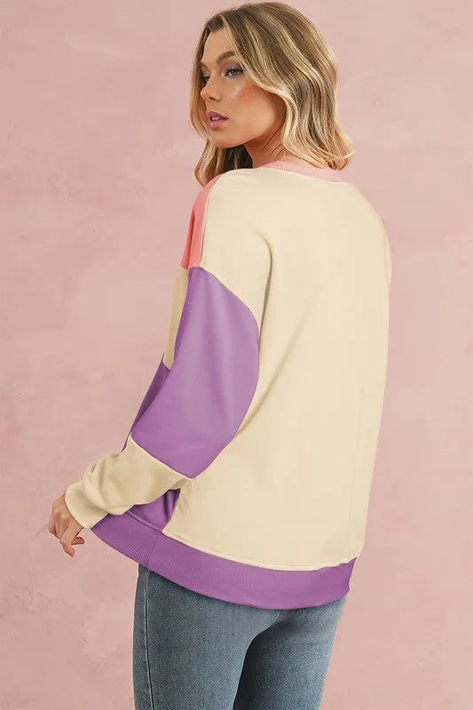 Colorblock Patchwork Drop Shoulder Sweatshirt