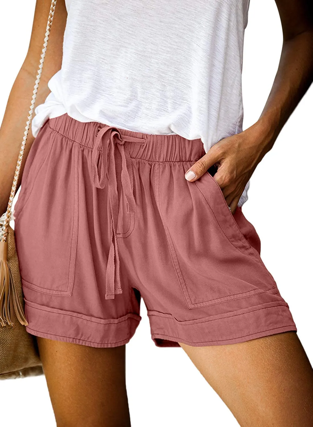 Comfy Drawstring (with elastic waist) Casual Pocketed Shorts