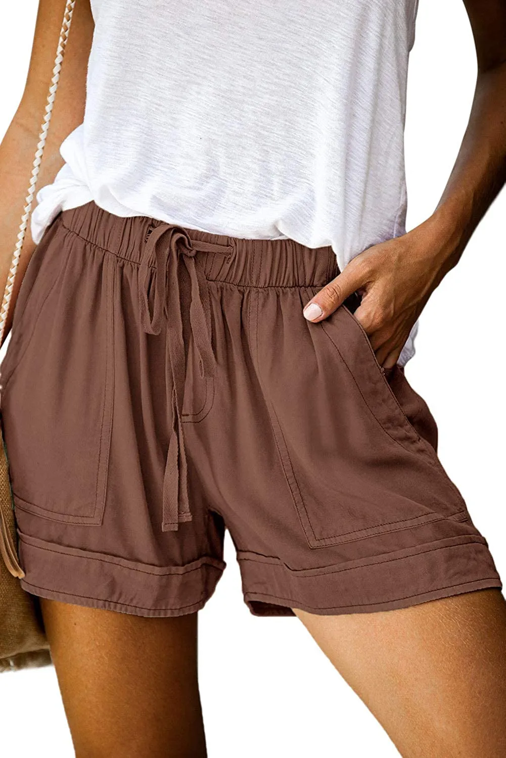 Comfy Drawstring (with elastic waist) Casual Pocketed Shorts