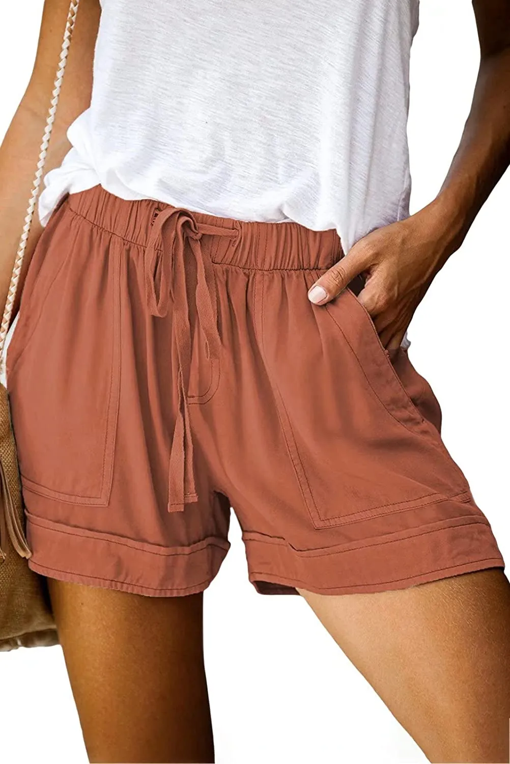 Comfy Drawstring (with elastic waist) Casual Pocketed Shorts