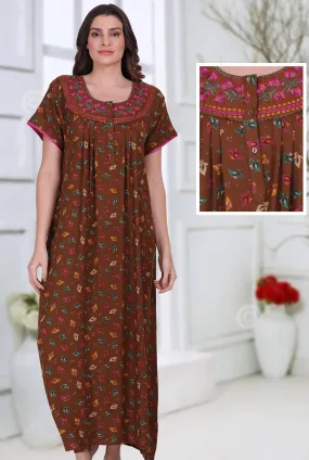 Cotton Alpine Long Nighty Dark Brown for Ladies