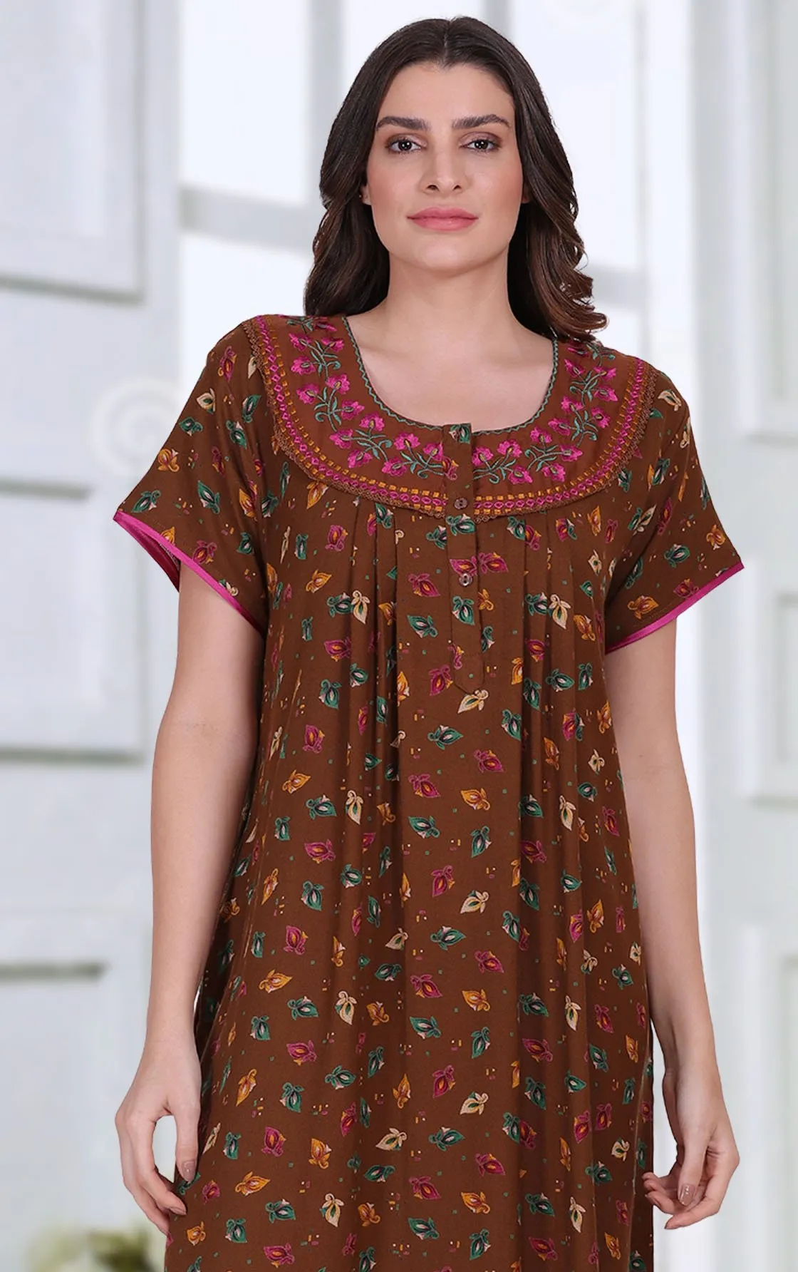 Cotton Alpine Long Nighty Dark Brown for Ladies