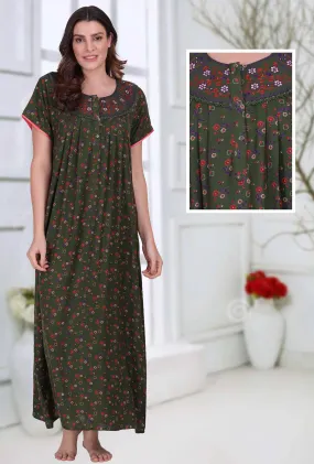 Cotton Alpine Nighty Green Night wear Gown for Women