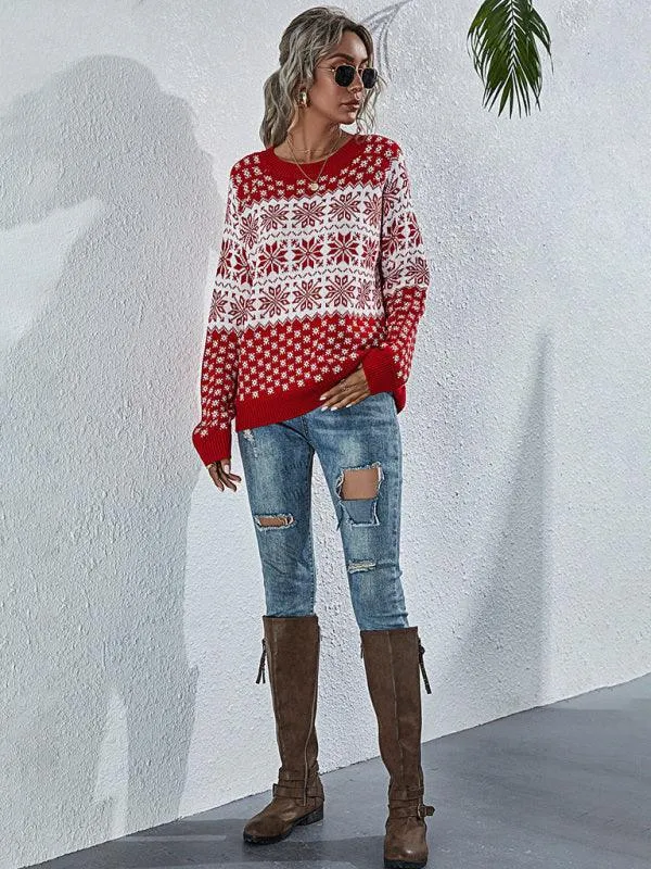 Cozy Snowflake Knit Holiday Sweater - Women's Festive Pullover