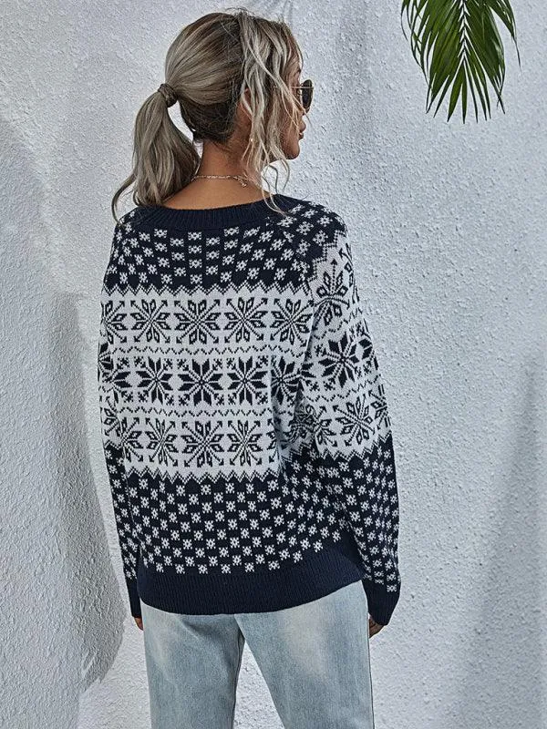 Cozy Snowflake Knit Holiday Sweater - Women's Festive Pullover