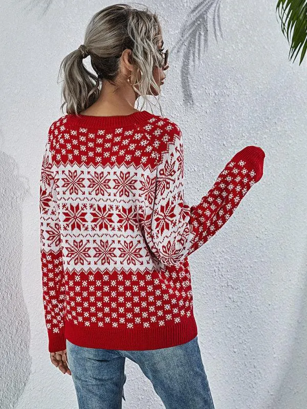 Cozy Snowflake Knit Holiday Sweater - Women's Festive Pullover