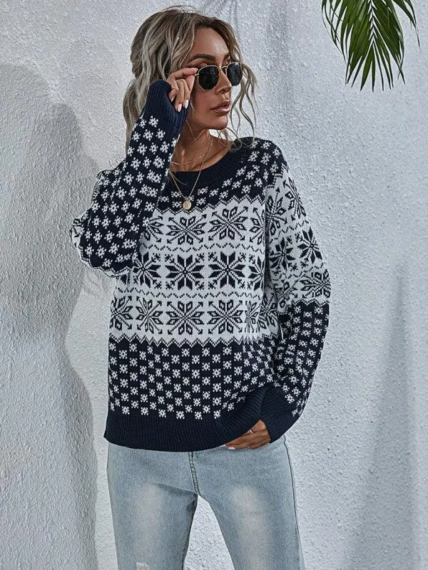 Cozy Snowflake Knit Holiday Sweater - Women's Festive Pullover