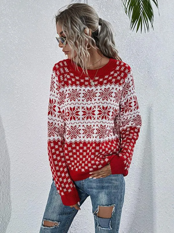 Cozy Snowflake Knit Holiday Sweater - Women's Festive Pullover