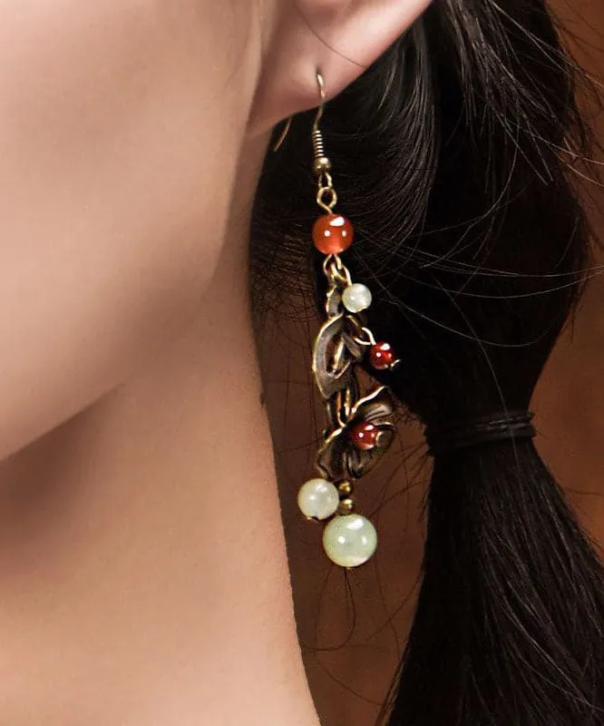 Elegant Copper Color Flower Fine Agate Metal Copper Drop Earrings