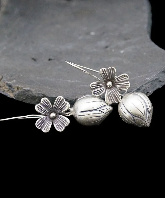 Elegant Silk Sterling Silver Lotus Drop Earrings LY2031