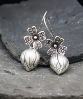 Elegant Silk Sterling Silver Lotus Drop Earrings LY2031