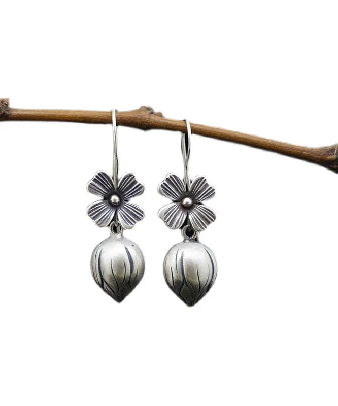 Elegant Silk Sterling Silver Lotus Drop Earrings LY2031