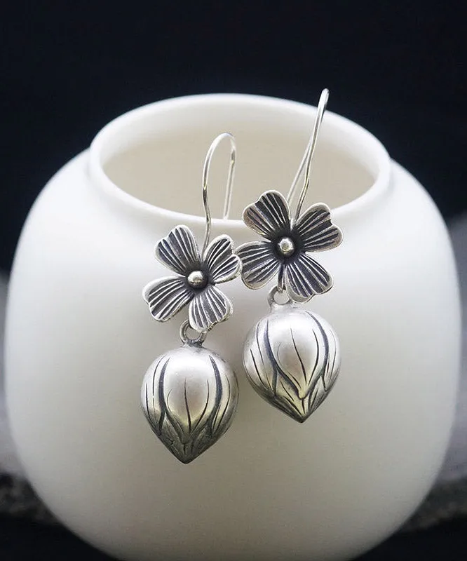 Elegant Silk Sterling Silver Lotus Drop Earrings LY2031