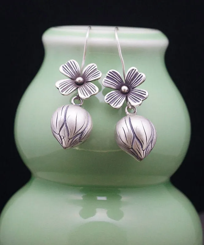 Elegant Silk Sterling Silver Lotus Drop Earrings LY2031